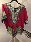 African Print Dashiki Pullover Tunic Top  Pink Multicolor  Cotton Woven  Os
