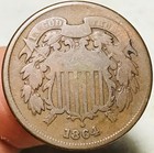 1864 Two Cent Piece 2c Civil War Date Large Motto Us Copper Coin Cc29306