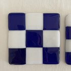 7 Fused Glass Coasters  Geometric Mid Century Modern Cobalt   White