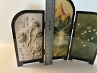 Decorative Tri Fold Desktop Screen Divider Floral Mountain Art Folding Decor