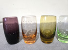 Vintage Mcm Etched Glass Shot Glasses Shooters Colored Sonsco Japan