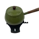 Vintage Mcm Avocado Fondue Melting Cooking Pot Green W  Wood Handle