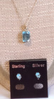Blue Topaz Sterling Silver Necklace   Earrings Set Filigree Setting 18 In Chain