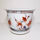 Vintage Porcelain Chinese Imari Planter Pot And Underplate Floral Red White Blue