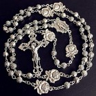 Handmade Silver-rose Beads Catholic 5 Decade Rosary Case Cross Gift Box Italy Cr