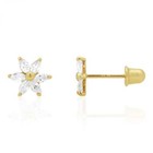 Marquise-cut Flower Screwback Stud Kid Earrings 14k Yellow Gold