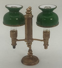Vintage 1 12 Dollhouse Miniature Double Student Lamp     Brass   Green Glass   