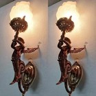 Antique Vintage Art Deco Nouveau Brass Mermaid Wall Sconce Light Lamp Set Of 2