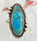 Antique Navajo Big 1  Turquoise Stone Ropework Sterling Silver Ring Sz8