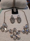 Silver Tone Clear Crystal Rhinestone Jewelry Set Necklace Bracelet Ring Earrings