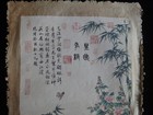 Fine Large Old Chinese Paper Painting Cock And Flowers With Marks