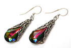 Watermelon Vitriol Teardrop Glass Filigree Dangle Drop Pierced Earrings 2 