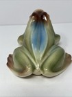 Ceramic Frog Figurine Statue  Green Blue Browns Light Glaze