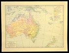 Vintage Australia Map Vegetation South Pacific Islands Wall Art Original