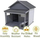 Dog House With Porch  Outdoor Indoor Wooden Doghouse With Dog Bowl  Door  Window