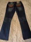 Miss Me Signature Bootcut Jeans Size 32 Mid Rise Dark Wash Embellished Pockets