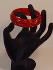 Vintage Cherry Red Deep Carved Pierced Bakelite  Bangle  Bracelet Antique