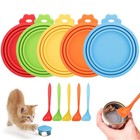 5x Safe Silicone Pet Food Can Cover Universal Reusable Can Lids 5 Spoon Bpa Free