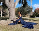 Gorgeous Evening prom Dress - Navy Metallic Floral Embellished - Size 2 s