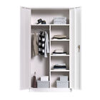 Aobabo Metal Storage Cabinet With 3 Adjustable Shelves And 1 Cloth Rail  White