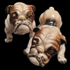 2 Vintage Bulldogs Ucagco Japan Figurines Ceramic Dog 3 75  And 2 75  Tall Read