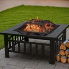 Fire Pit Table Patio Backyard Bbq Storage Mesh Poker Cover Lid Patio Square