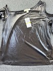 Michael Kors Shirt Women Medium Gunmetal Metallic Foil Cold Shoulder Party New