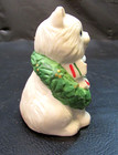 White Porcelain Kitten Cat With Hand Painted Christmas Wreath 3  Tall Figurine