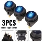 3 Pcs Blue Led 12v 20a Car Boat On off Round Waterproof Rocker Toggle Switch New
