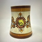 Vintage Ceramic Coffee Mug Beige Brown Rim Floral Sunburst 10-18 Oz Round