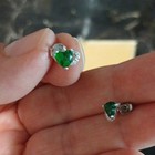 Vintage Green Heart Jewelry Set Earrings Ring Necklace Silver For Women