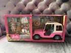 Barbie Pink Jeep Vehicle Playset W  Doll  Animal Figure  Backpack  Hat