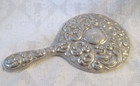 Ornate Deep Embossed Acanthus Leaves Vintage Silverplate Hand Mirror m Monogram