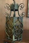 Vintage 60   s 70   s Amber Glass Iron Swag Light Fixture Foyer Chandelier Brass