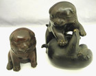 3 Dog Bronze Statue Japanese Metalwork Figurine