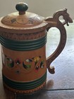 Vintage Carved Norwegian Wooden Tankard Stavanger Dragon Handle Painted Folk Art