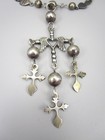 Beautiful Large Vintage Mexican Sterling Silver Yalalag Dangling Cross Necklace