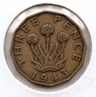 1943 Great Britain Uk 3 Three Pence  1937 