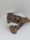 Vintage John Perry Burl Wood Driftwood Dolphin Family Sculpture With 5 Dolphins