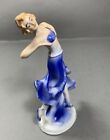 Vintage Antique Art Deco Blue Porcelain Dancing Lady Figurine Germany