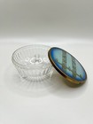 Vtg Art Deco Blue Guilloch   Style Vanity Powder Jar Trinket Hollywood Regency
