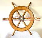 28  Brass Wooden Vintage Ship Steering Wheel Pirate D  cor Wood Fishing Wall Boat