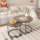 Modern Round Nesting Coffee Table Set Of 2 Wood Metal Living Room Side End Table