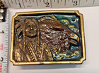Vintage Signed Brass Enameled Belt Buckle native American With Eagle Spirit Art