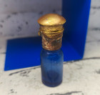 Victorian Era Cobalt Blue Cut Glass Perfume Bottle Brass Cap Flip Top