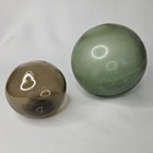 2 Vintage Blown Glass Fishing Float 4 5  Green 3  Brown Round Ball Boho Nautical