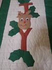 Joy Reindeer Hand Stitched Quilted Christmas Wall Hanging Quilt 21 5    X 35   