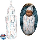 Muishi Fish Leaves Flowers Newborn Swaddle Blankets Hat Sets Soft Baby Receiv