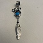 Running Bear Native American Sterling Silver Turquoise Buffalo Feather Pendant