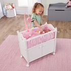 Wooden Toy Doll Bed With Storage  Mobile  And Bedding To Pretend And Play